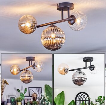 Chehalis Plafondlamp, Kogellampje Amber, Duidelijk, Rookkleurig, 3-lichts
