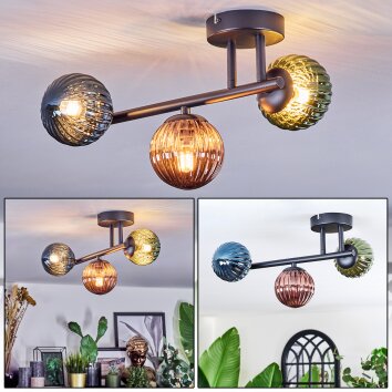 Chehalis Plafondlamp, Kogellampje Blauw, Groen, Koperkleurig, 3-lichts