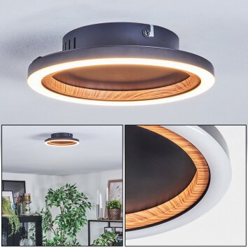 Macos Plafondlamp LED houtlook, Zwart, 1-licht