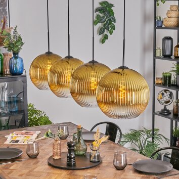 Koyoto Hanglamp, Kogellampje, Hanglamp Goud, Duidelijk, 4-lichts