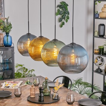 Koyoto Hanglamp, Kogellampje, Hanglamp Blauw, Goud, Groen, 4-lichts