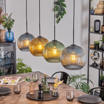 Koyoto Hanglamp, Kogellampje, Hanglamp Blauw, Goud, Groen, 4-lichts