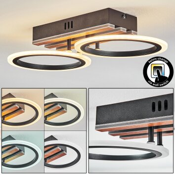 Galen Plafondlamp LED houtlook, Zwart, 1-licht