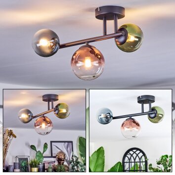 Chehalis Plafondlamp, Kogellampje Blauw, Groen, Duidelijk, Koperkleurig, 3-lichts