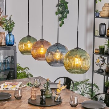 Koyoto Hanglamp, Kogellampje, Hanglamp Blauw, Groen, Koperkleurig, 4-lichts