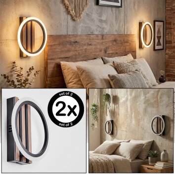 Galen Wandlamp LED houtlook, Zwart, 1-licht