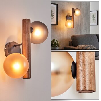 Lorin Wandlamp, Muurspot Donkerbruin, Natuurlijke kleuren, Zwart, 2-lichts