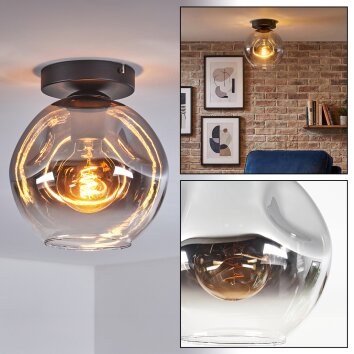 Ripoll Plafondlamp, Kogellampje Chroom, Duidelijk, Rookkleurig, 1-licht