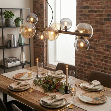 Chehalis Hanglamp, Kogellampje, Hanglamp Amber, Rookkleurig, 8-lichts