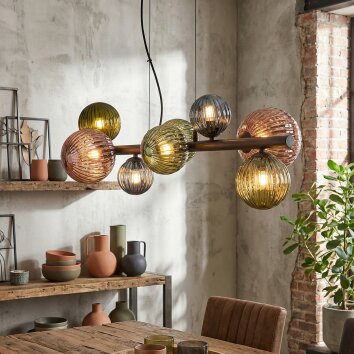 Chehalis Hanglamp, Kogellampje, Hanglamp Blauw, Groen, Koperkleurig, 8-lichts