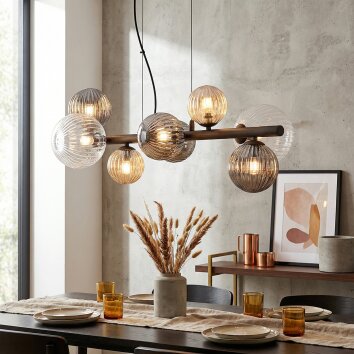 Chehalis Hanglamp, Kogellampje, Hanglamp Amber, Duidelijk, Rookkleurig, 8-lichts