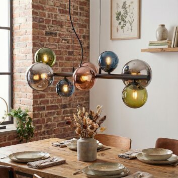 Chehalis Hanglamp, Kogellampje, Hanglamp Blauw, Chroom, Groen, Koperkleurig, Rookkleurig, 8-lichts