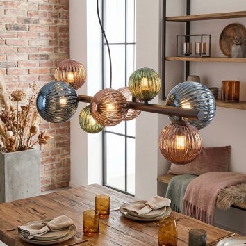 Chehalis Hanglamp, Kogellampje, Hanglamp Blauw, Groen, Koperkleurig, 8-lichts