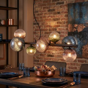 Chehalis Hanglamp, Kogellampje, Hanglamp Blauw, Groen, Duidelijk, Koperkleurig, 8-lichts