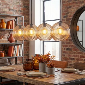 Koyoto Hanglamp, Kogellampje, Hanglamp Amber, 4-lichts