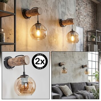 Koyoto Kogellampje, Wandlamp Natuurlijke kleuren, Zwart, 1-licht