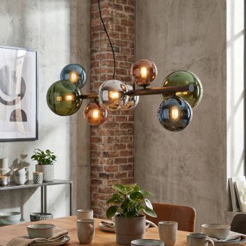 Chehalis Hanglamp, Kogellampje, Hanglamp Blauw, Chroom, Groen, Koperkleurig, Rookkleurig, 8-lichts