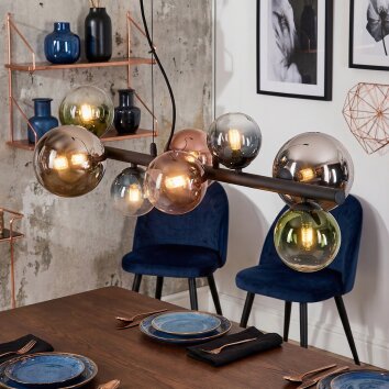 Chehalis Hanglamp, Kogellampje, Hanglamp Blauw, Chroom, Groen, Duidelijk, Koperkleurig, Rookkleurig, 8-lichts