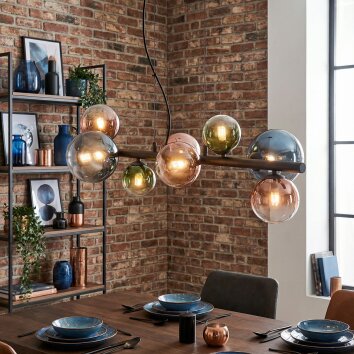 Chehalis Hanglamp, Kogellampje, Hanglamp Blauw, Groen, Duidelijk, Koperkleurig, 8-lichts
