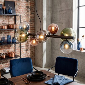 Chehalis Hanglamp, Kogellampje, Hanglamp Blauw, Chroom, Groen, Duidelijk, Koperkleurig, Rookkleurig, 8-lichts