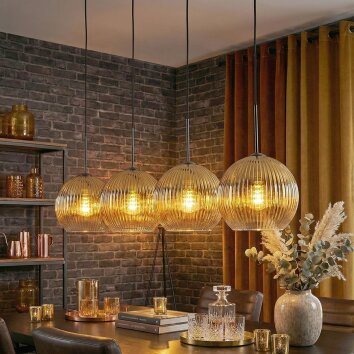 Koyoto Hanglamp, Kogellampje, Hanglamp Goud, Duidelijk, 4-lichts