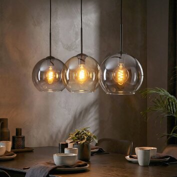 Koyoto Hanglamp, Kogellampje, Hanglamp Amber, Duidelijk, Rookkleurig, 3-lichts