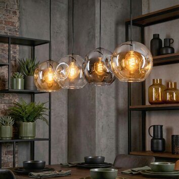 Ripoll Hanglamp, Kogellampje, Hanglamp Amber, Duidelijk, Rookkleurig, 4-lichts