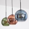 Koyoto Hanglamp, Kogellampje, Hanglamp Blauw, Groen, Koperkleurig, 3-lichts