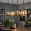 Koyoto Hanglamp, Kogellampje, Hanglamp Amber, Chroom, Rookkleurig, 4-lichts