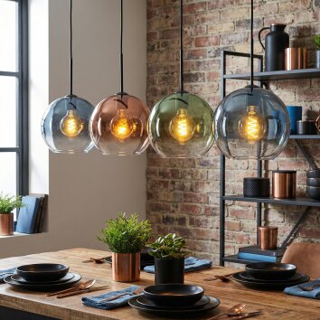 Koyoto Hanglamp, Kogellampje, Hanglamp Blauw, Groen, Duidelijk, Koperkleurig, 4-lichts