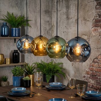 Ripoll Hanglamp, Kogellampje, Hanglamp Blauw, Goud, Groen, 4-lichts