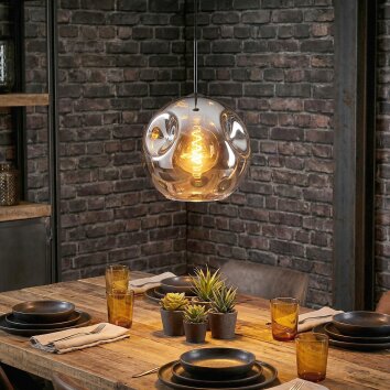 Ripoll Hanglamp, Kogellampje, Hanglamp Chroom, Duidelijk, Rookkleurig, 1-licht