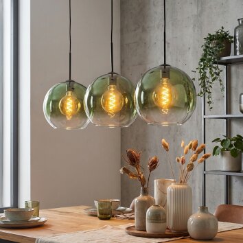 Koyoto Hanglamp, Kogellampje, Hanglamp Groen, Duidelijk, 3-lichts