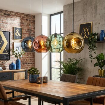 Ripoll Hanglamp, Kogellampje, Hanglamp Blauw, Goud, Groen, Koperkleurig, 4-lichts