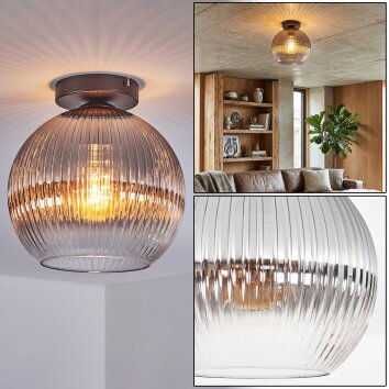 Koyoto Plafondlamp, Kogellampje 25 cm Duidelijk, Rookkleurig, 1-licht