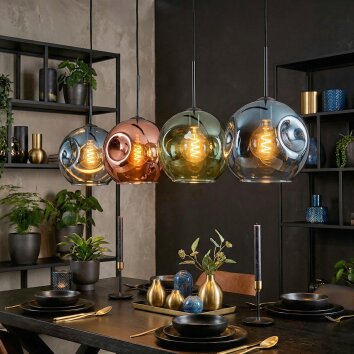 Ripoll Hanglamp, Kogellampje, Hanglamp Blauw, Groen, Koperkleurig, 4-lichts