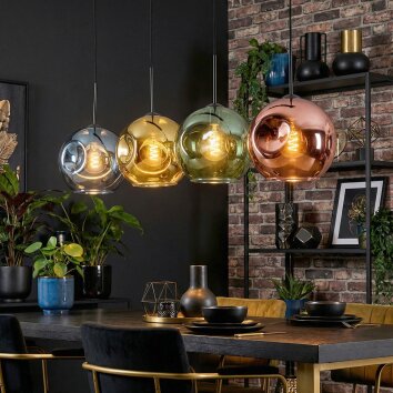 Ripoll Hanglamp, Kogellampje, Hanglamp Blauw, Goud, Groen, Koperkleurig, 4-lichts