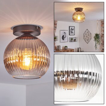 Koyoto Plafondlamp, Kogellampje 20 cm Duidelijk, Rookkleurig, 1-licht