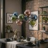Gastor Hanglamp, Kogellampje, Hanglamp Blauw, Groen, Koperkleurig, 8-lichts