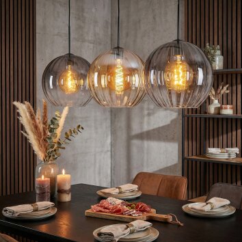 Koyoto Hanglamp, Kogellampje, Hanglamp Amber, Duidelijk, Rookkleurig, 3-lichts