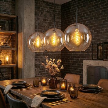Koyoto Hanglamp, Kogellampje, Hanglamp Amber, Duidelijk, 3-lichts