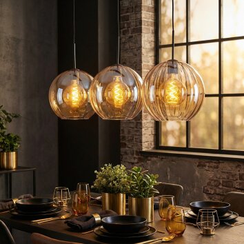 Koyoto Hanglamp, Kogellampje, Hanglamp Amber, 3-lichts