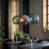 Koyoto Hanglamp, Kogellampje, Hanglamp Blauw, Groen, Koperkleurig, 3-lichts