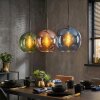 Koyoto Hanglamp, Kogellampje, Hanglamp Blauw, Groen, Koperkleurig, 3-lichts