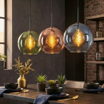 Koyoto Hanglamp, Kogellampje, Hanglamp Blauw, Groen, Koperkleurig, 3-lichts