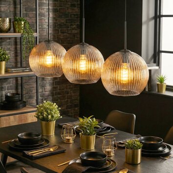 Koyoto Hanglamp, Kogellampje, Hanglamp Amber, Duidelijk, 3-lichts
