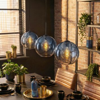 Koyoto Hanglamp, Kogellampje, Hanglamp Blauw, Duidelijk, 3-lichts
