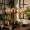 Koyoto Hanglamp, Kogellampje, Hanglamp Amber, Chroom, Rookkleurig, 3-lichts