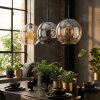 Koyoto Hanglamp, Kogellampje, Hanglamp Amber, Chroom, Rookkleurig, 3-lichts