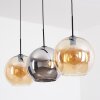 Koyoto Hanglamp, Kogellampje, Hanglamp Amber, Chroom, Rookkleurig, 3-lichts